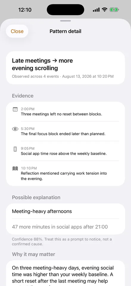 Pattern evidence in SelfSight